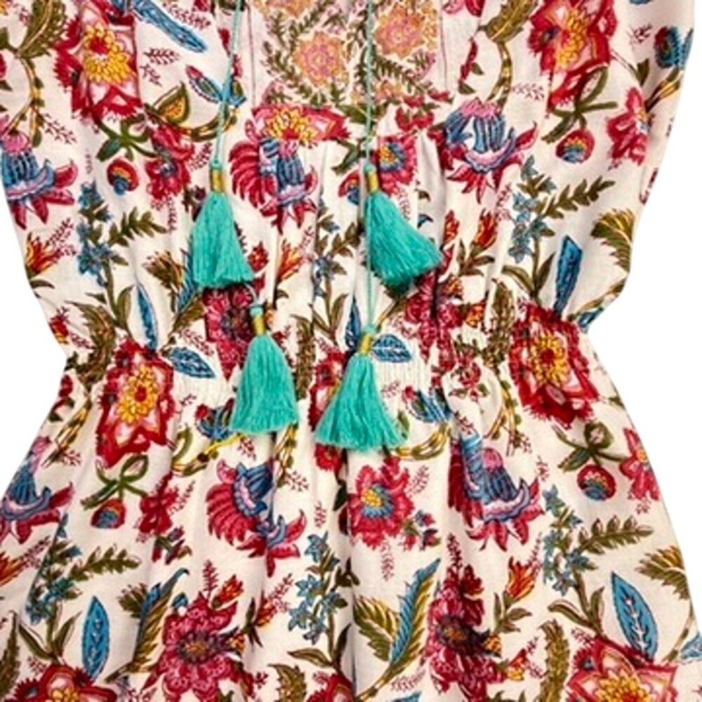 Bell by Alicia Bell Floral Block Print Tassel Mini Dress XS Cotton Boho India - Picture 5 of 11